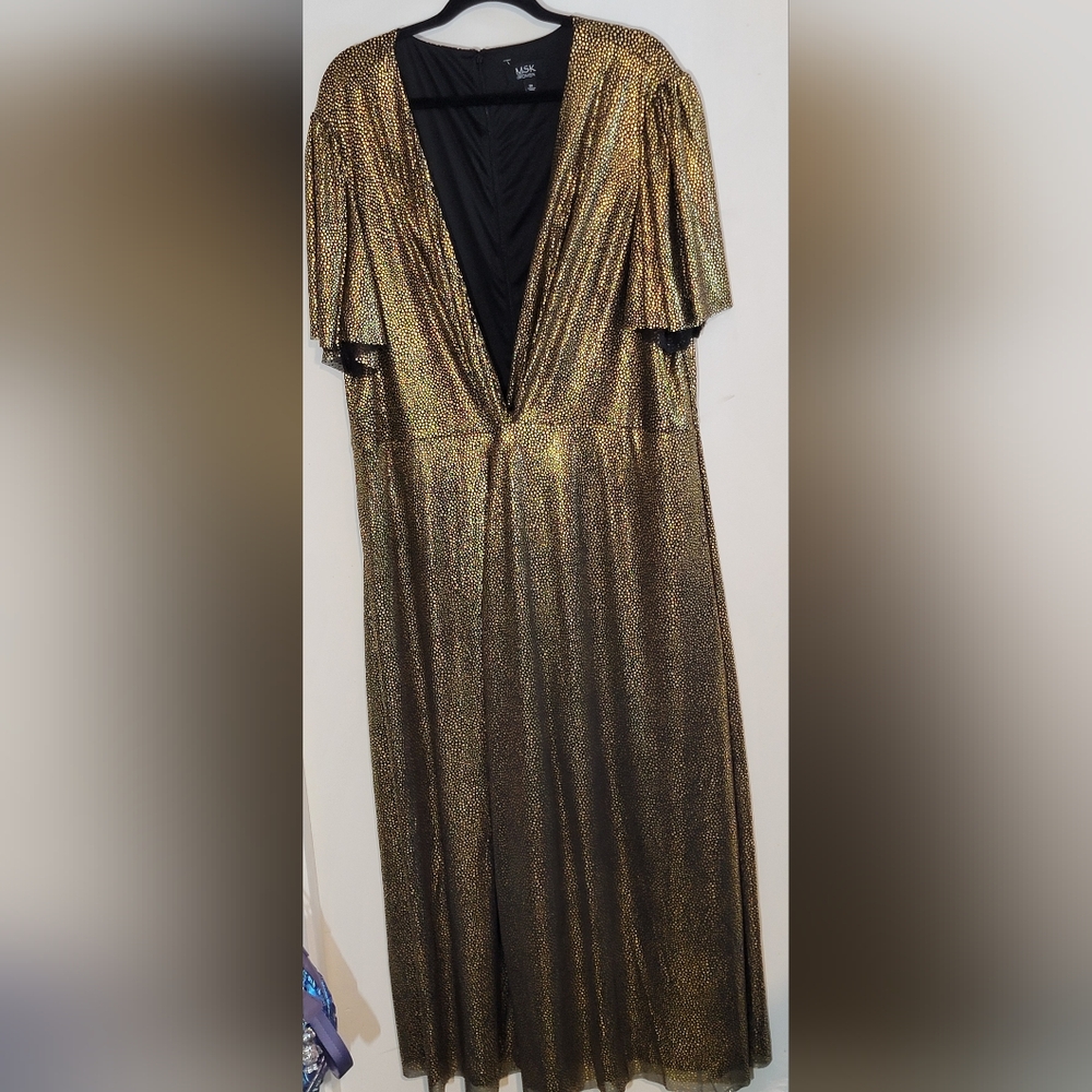 MSK Women Metallic Gold Polka Dot Evening Dress Size 3XL